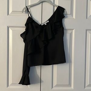 Lovers + Friends Satin Black Asymmetric Blouse S